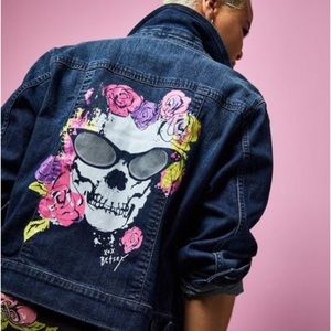 Betsey Johnson Skull Denim Trucker Jacket - Dark Wash
